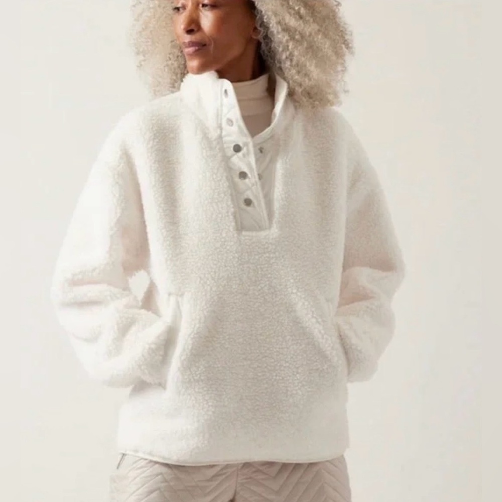 Athleta Cozy Snap Sherpa Sweatshirt Magnolia White Size Large - Picture 1 of 10